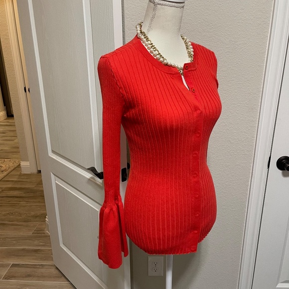 CAbi- Trumpet Cardi- Small- orange/coral trumpet sleeve rib knit - Picture 9 of 15